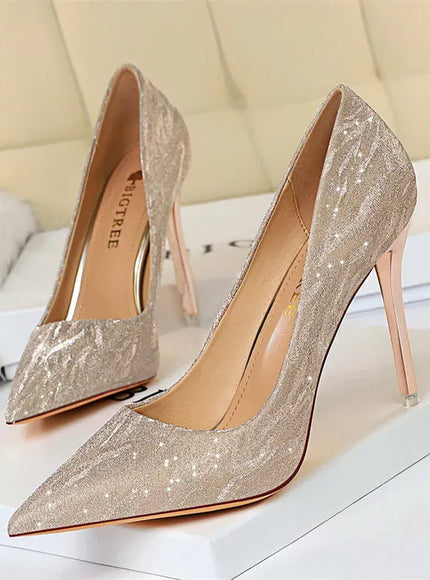 KissICON Champagne 10.5cm / 39 / CHINA 2024 Fashion Comfort Wedding Single Shoes Shallow Mouth