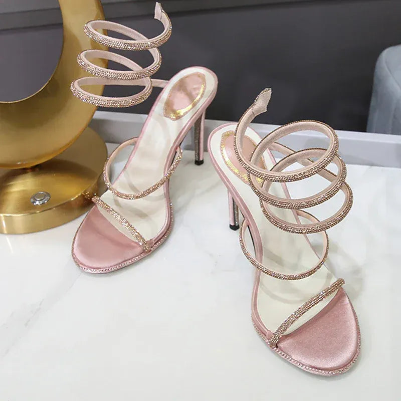 Dropshipman Champagne / 41 Eilyken Fashion Style Crystal Diamond Ankle Strap Women Sandals Sexy Open Toe Thin High Heels Nightclub Banquet Party Shoes
