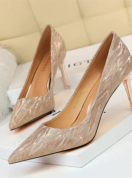 KissICON Champagne 7.5cm / 35 / CHINA 2024 Fashion Comfort Wedding Single Shoes Shallow Mouth