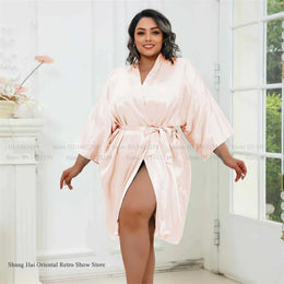 KissICON Champagne / One Size Plus Size Women Robe Half Sleeve Bathrobe Kimono