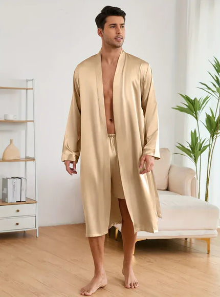 KissICON Champagne / S Baroque Silky Satin Lounge Set Robe Shorts Nightgown