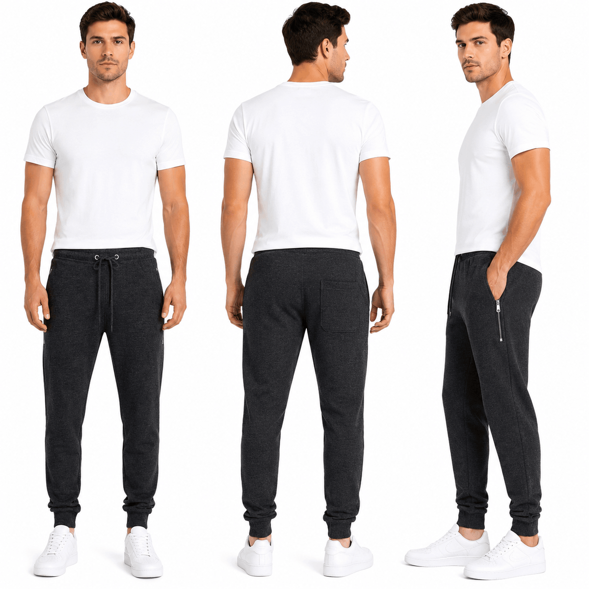 KissICON Charcoal / 2XL Mens Elasticated Hem Jog Pants/Men Plain Jogging Bottoms Joggers Fleece Pants Gym Sports Trousers Plus Sizes Medium to XXXXXL M-5XL