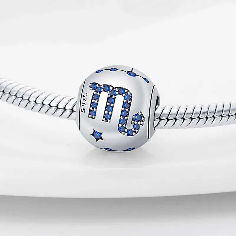 KissICON Charm Plata 925 Original 12 constellation beads Water, Earth, Fire and wind round bead charm Fit 3MM 925 bracelet key chain