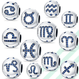 KissICON Charm Plata 925 Original 12 constellation beads Water, Earth, Fire and wind round bead charm Fit 3MM 925 bracelet key chain