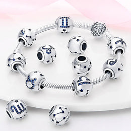 KissICON Charm Plata 925 Original 12 constellation beads Water, Earth, Fire and wind round bead charm Fit 3MM 925 bracelet key chain