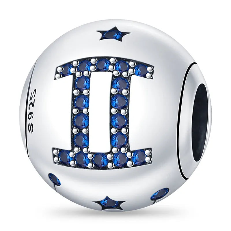 KissICON Charm Plata 925 Original 12 constellation beads Water, Earth, Fire and wind round bead charm Fit 3MM 925 bracelet key chain