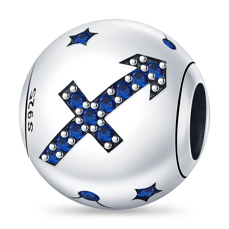 KissICON Charm Plata 925 Original 12 constellation beads Water, Earth, Fire and wind round bead charm Fit 3MM 925 bracelet key chain