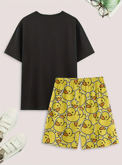 KissICON Charming Duck Print Pajama Set Shorts  Tee