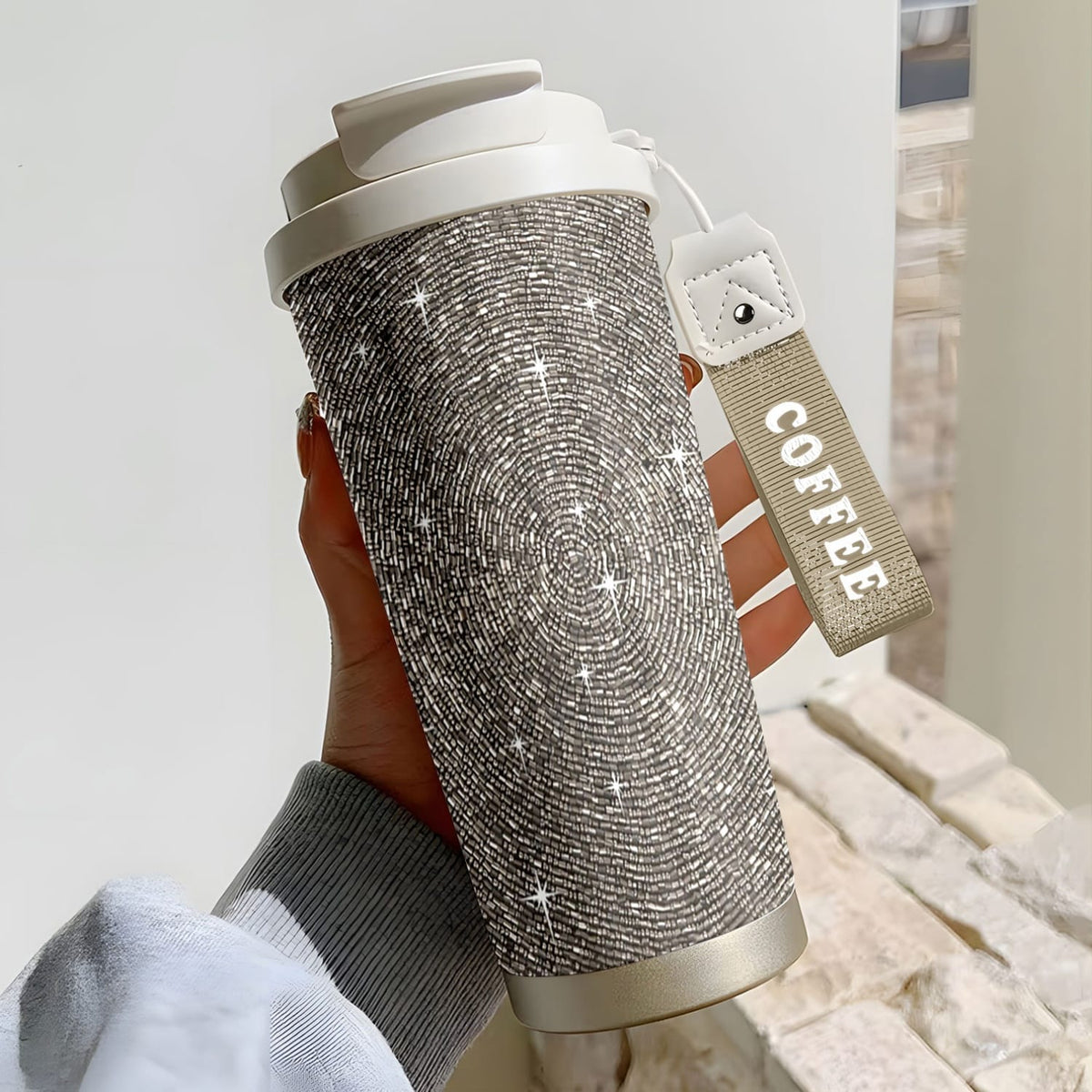 jkthpu-45 Charming Pink (1 Piece) Sparkling Star LeakProof 18oz Stainless Steel Travel Mug