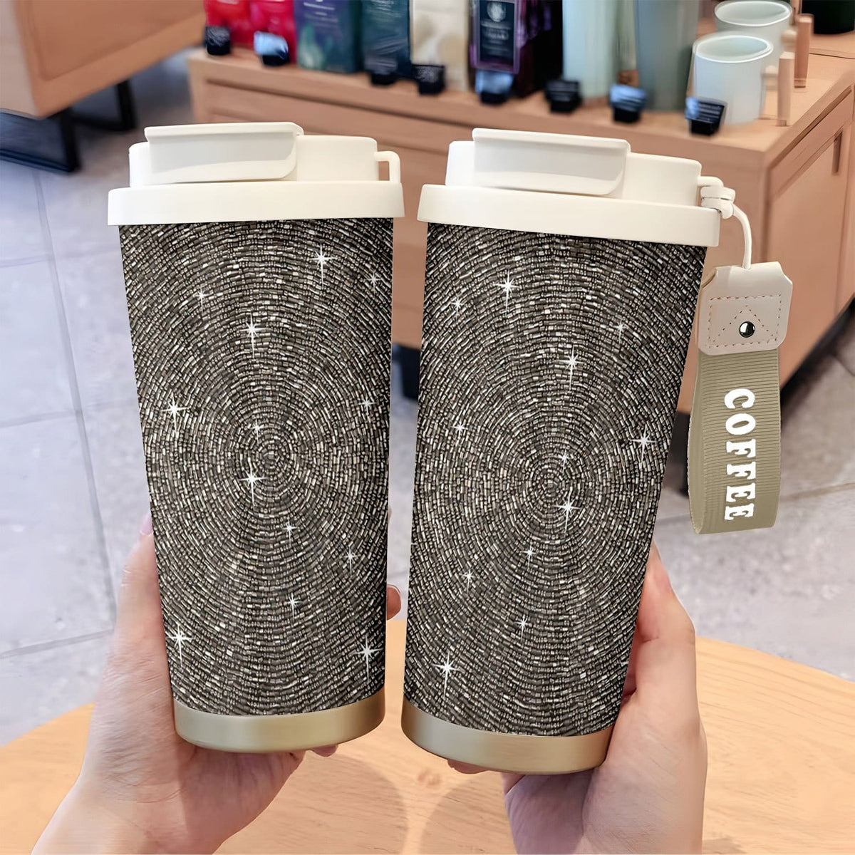 jkthpu-45 Charming Pink (1 Piece) Sparkling Star LeakProof 18oz Stainless Steel Travel Mug