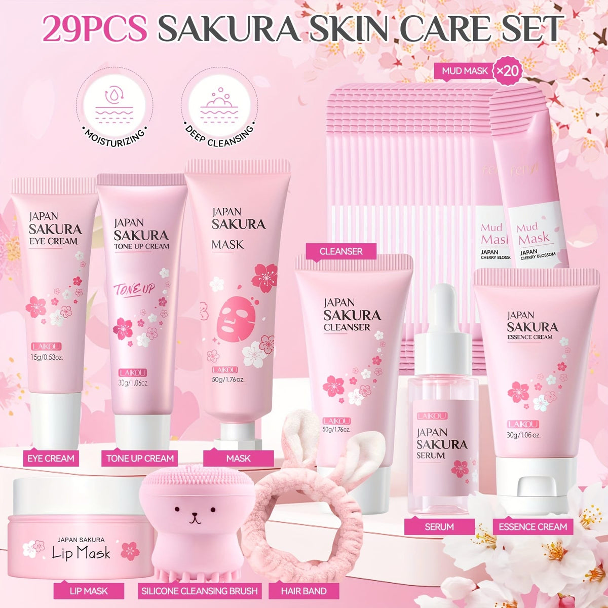 KissICON Cherry Blossom Skincare Gift Set Moisturizing Hydration Kit
