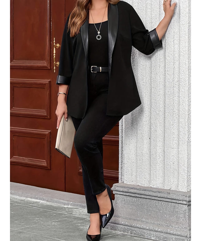 KissICON Chic Black Glossy PU Curve Blazer