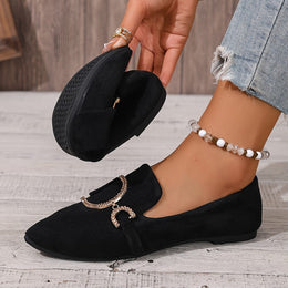jkthpu-45 Chic Black Pointed Flats with Golden Buckle AllSeason Comfort