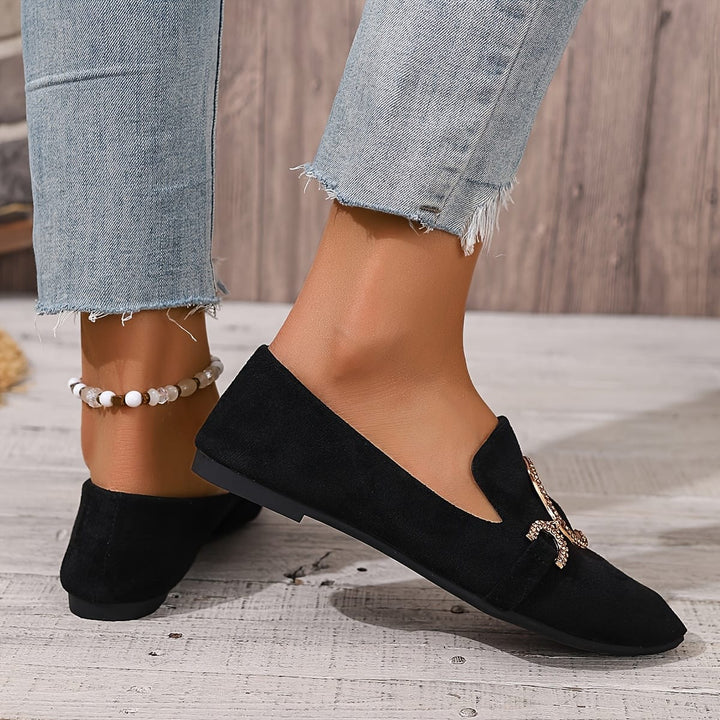 Chic Black Pointed Flats with Golden Buckle AllSeason Comfort