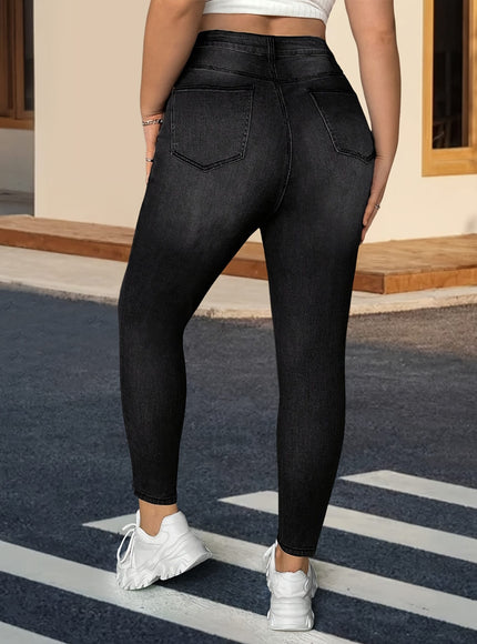jkthpu-45 Chic Black Skinny Jeans for Women - High-Stretch,