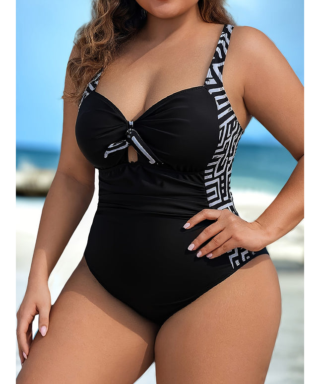 KissICON Chic Black White Curve Onepiece Swimsuit