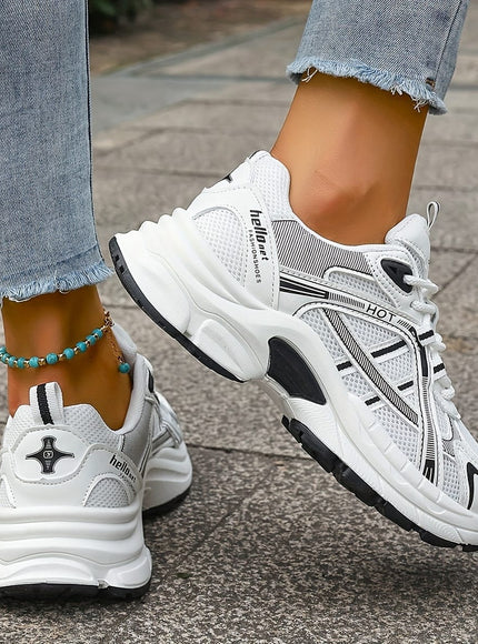 jkthpu-45 Chic Black White Mesh LaceUp Sneakers Comfort for Day  Light Exercise