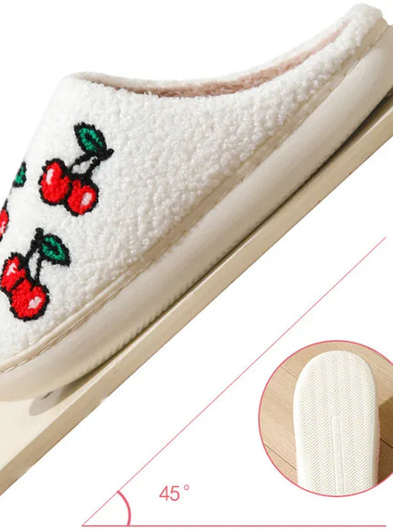 KissICON Chic Cherry Pattern Plush Slippers Women 2025 Indoor