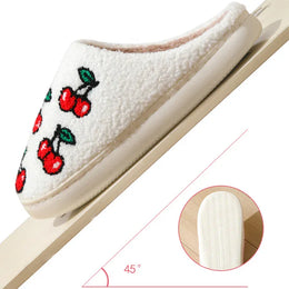 KissICON Chic Cherry Pattern Plush Slippers Women 2025 Indoor