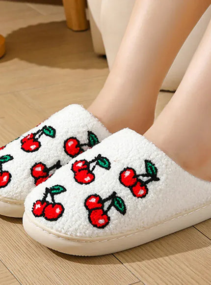KissICON Chic Cherry Pattern Plush Slippers Women 2025 Indoor