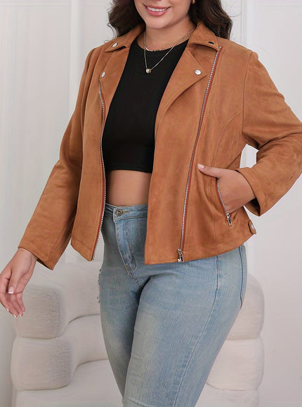 KissICON Chic Curve Brown Zipup Blazer – Elegant Party