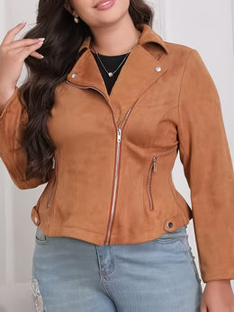 KissICON Chic Curve Brown Zipup Blazer – Elegant Party