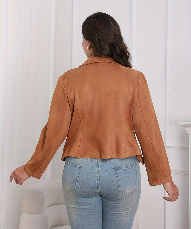 KissICON Chic Curve Brown Zipup Blazer – Elegant Party
