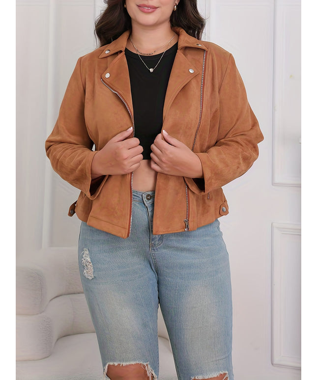 KissICON Chic Curve Brown Zipup Blazer – Elegant Party