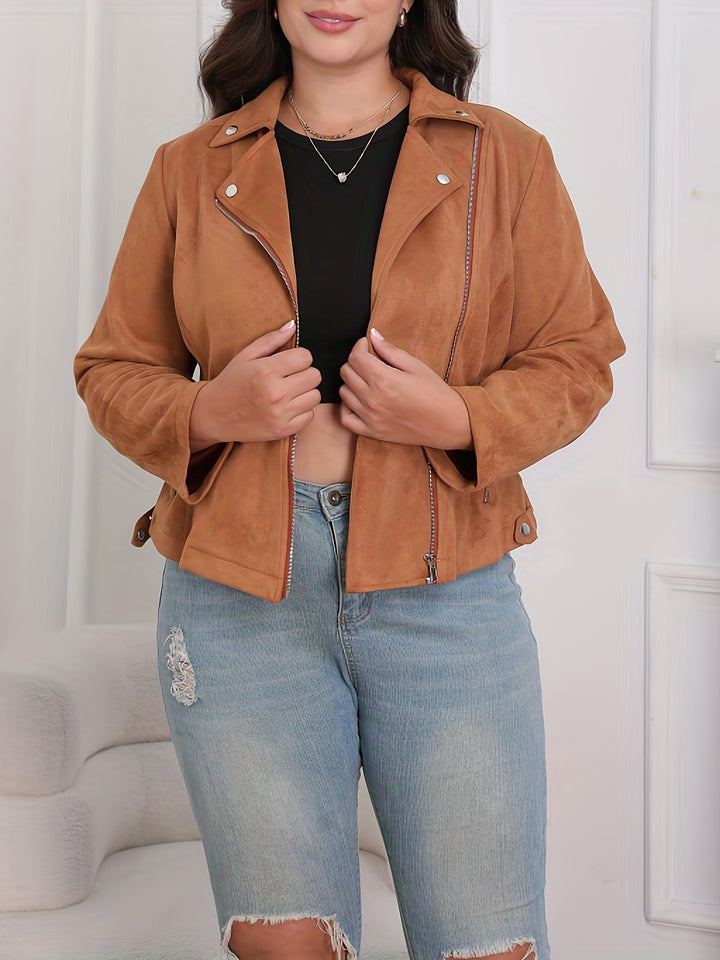 Chic Curve Brown Zipup Blazer – Elegant Party