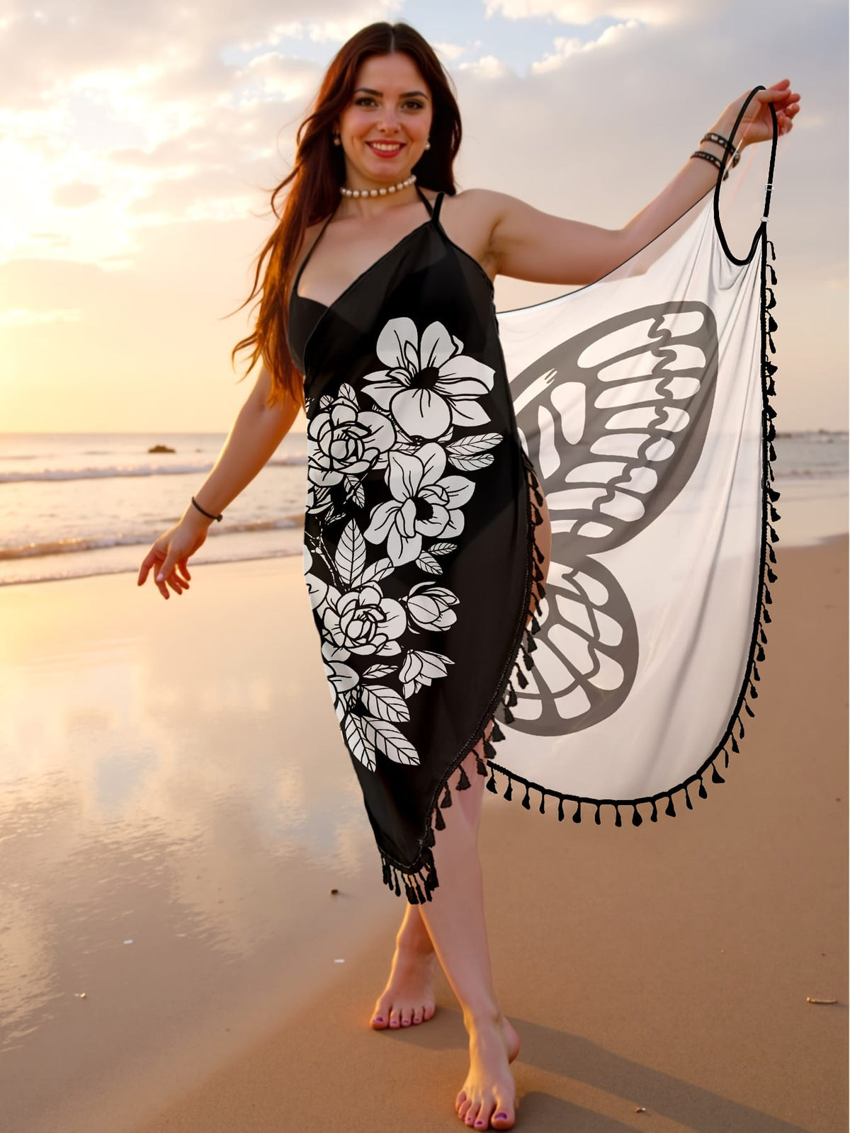 KissICON Chic Curve Butterfly Print Resort Coverup