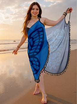 KissICON Chic Curve Butterfly Print Resort Coverup