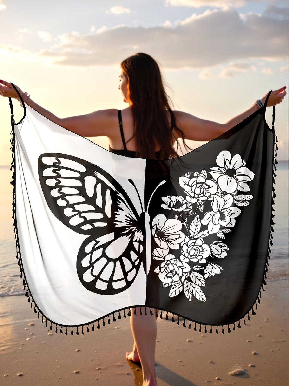 KissICON Chic Curve Butterfly Print Resort Coverup
