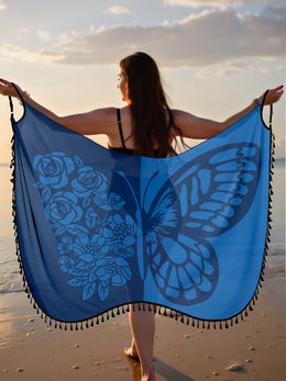 KissICON Chic Curve Butterfly Print Resort Coverup