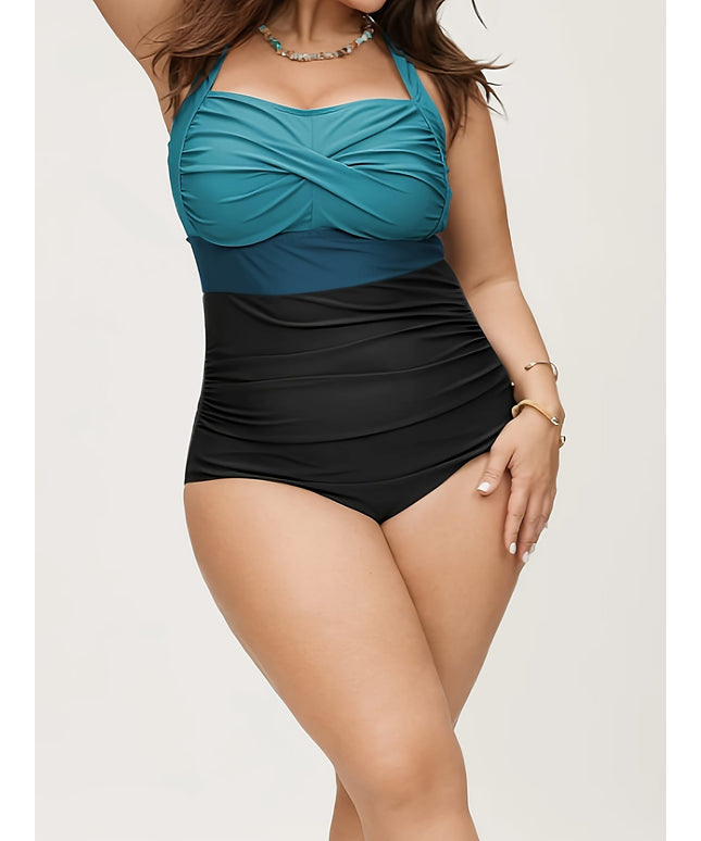 KissICON Chic Curve Offshoulder Colorblock Onepiece Swimsuit