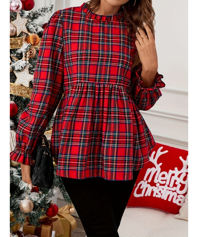KissICON Chic Curve Red Black Plaid Back Zip Relaxed Fit Top