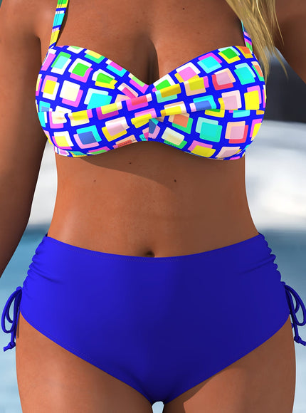 KissICON Chic Curve Square Print Highwaisted Tummy Control Bikini