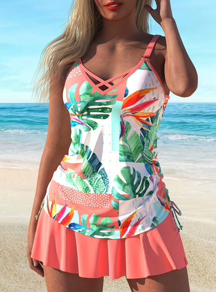 KissICON Chic Curve Swim Dress – V-Neck Crossstrap Drawstring