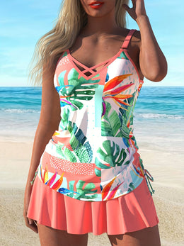 KissICON Chic Curve Swim Dress – V-Neck Crossstrap Drawstring