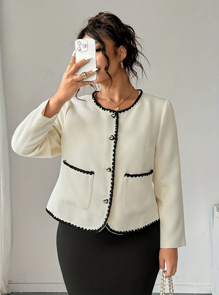 KissICON Chic Curve White Ruffled Sleeve Blazer