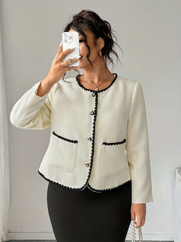 KissICON Chic Curve White Ruffled Sleeve Blazer