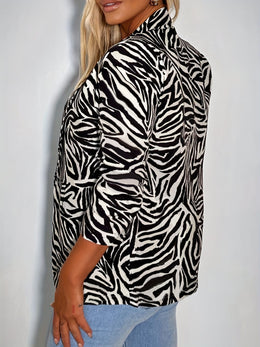 KissICON Chic Curve Zebra Shawl Collar Work Party Blazer