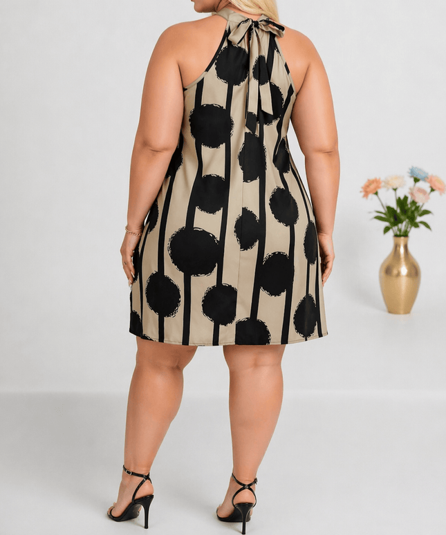 KissICON Dresses Chic Dot Halter Dress – Khaki & Black | KissICON