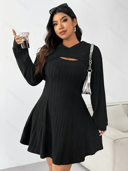 jkthpu-45 Chic Elegant Plus Size TwoPiece Set Long Sleeve Top  Ribbed Dress