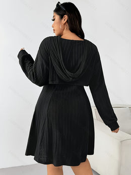 jkthpu-45 Chic Elegant Plus Size TwoPiece Set Long Sleeve Top  Ribbed Dress