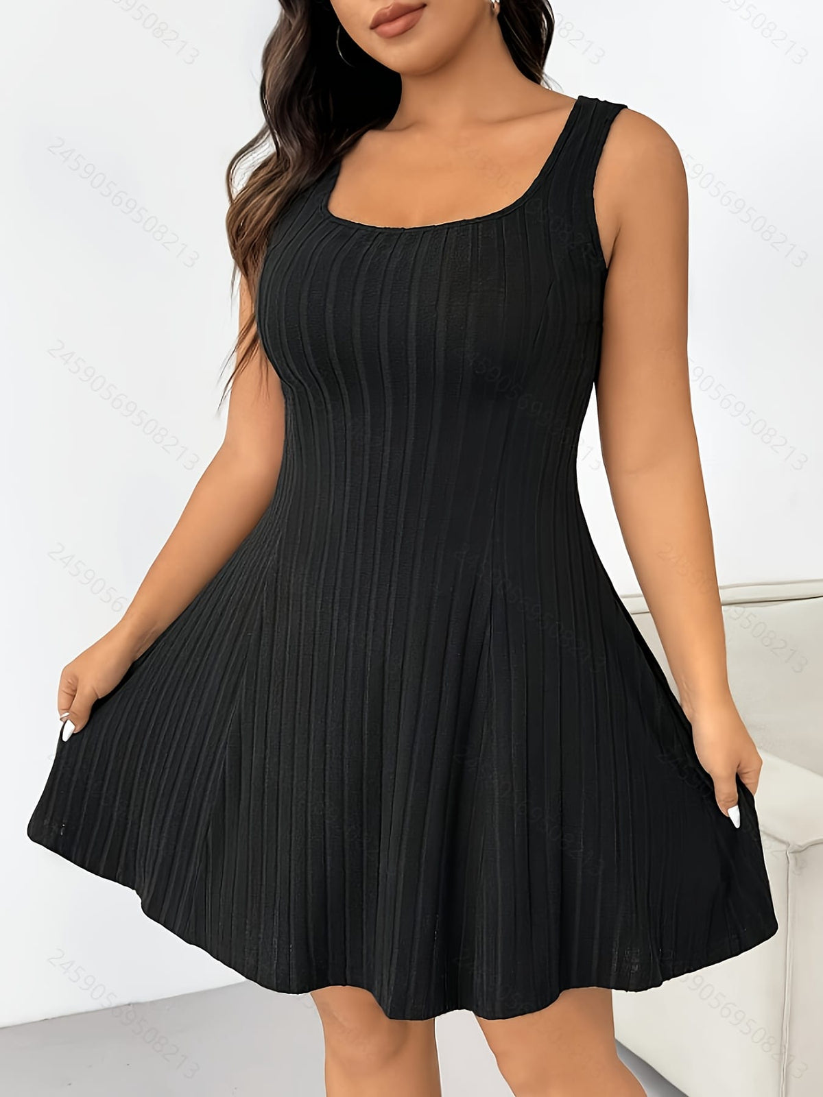 jkthpu-45 Chic Elegant Plus Size TwoPiece Set Long Sleeve Top  Ribbed Dress