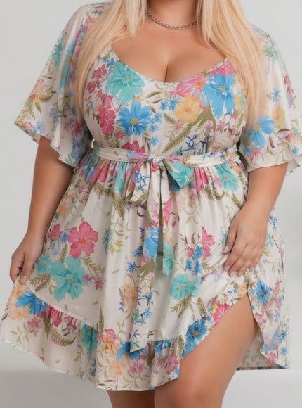KissICON Maxi Dress Chic Floral Plus Size Maxi Dress with Sash Belt