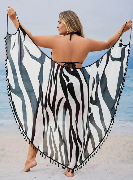 KissICON Chic Fringe Beach Coverup – Flowy Wrap Curve