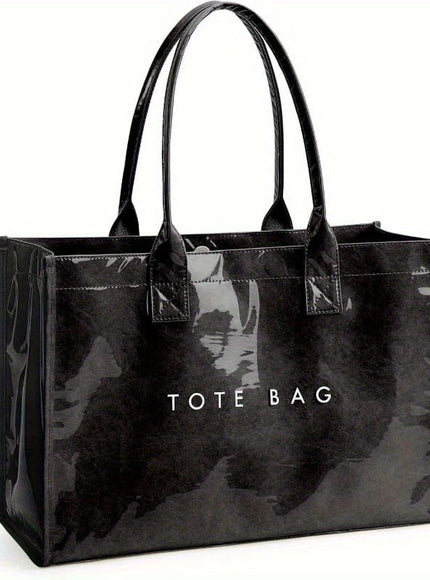 KissICON Chic Glossy PVC Tote Elegant Work Travel Shopping Bag