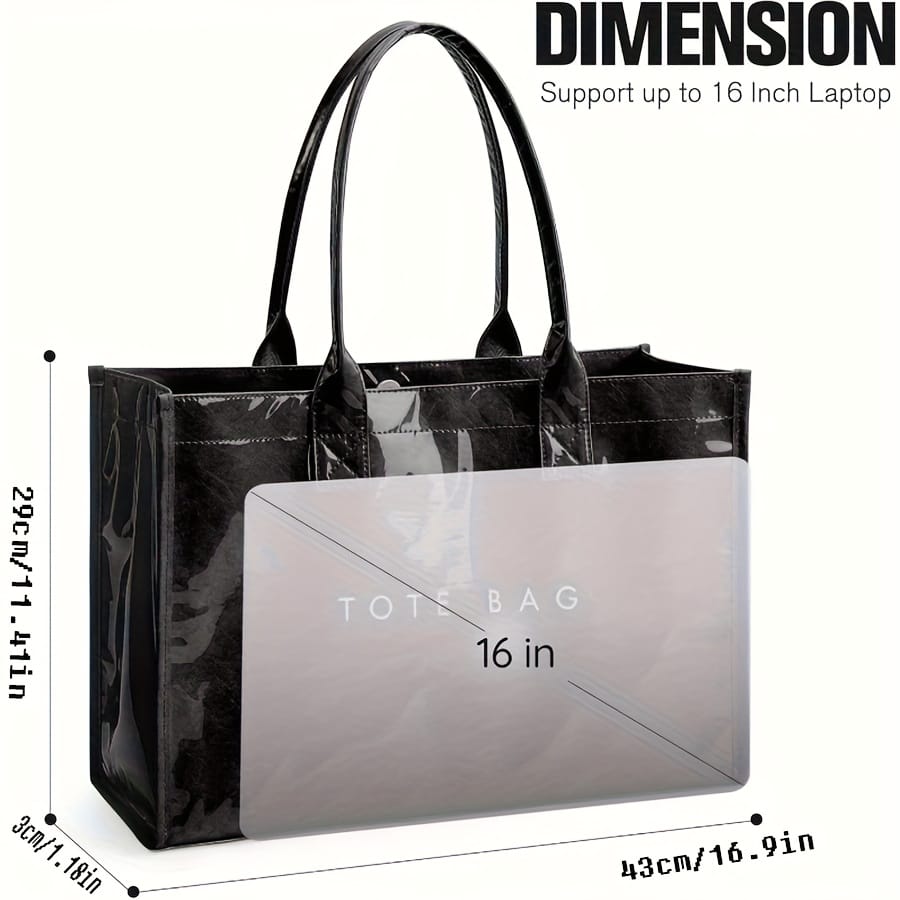 KissICON Chic Glossy PVC Tote Elegant Work Travel Shopping Bag