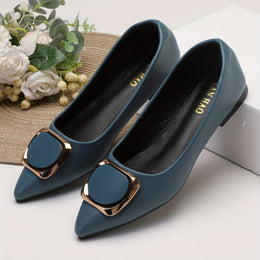 jkthpu-45 Chic Golden Accent Pointed Mary Jane Flats for Women